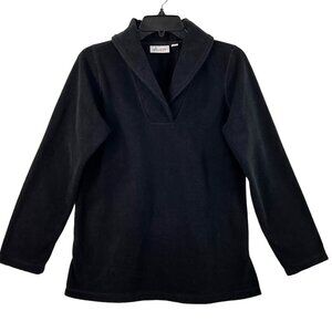 D & Co. Black Shawl Collar Fleece Pullover Sweater Womens Size S Long Sleeves